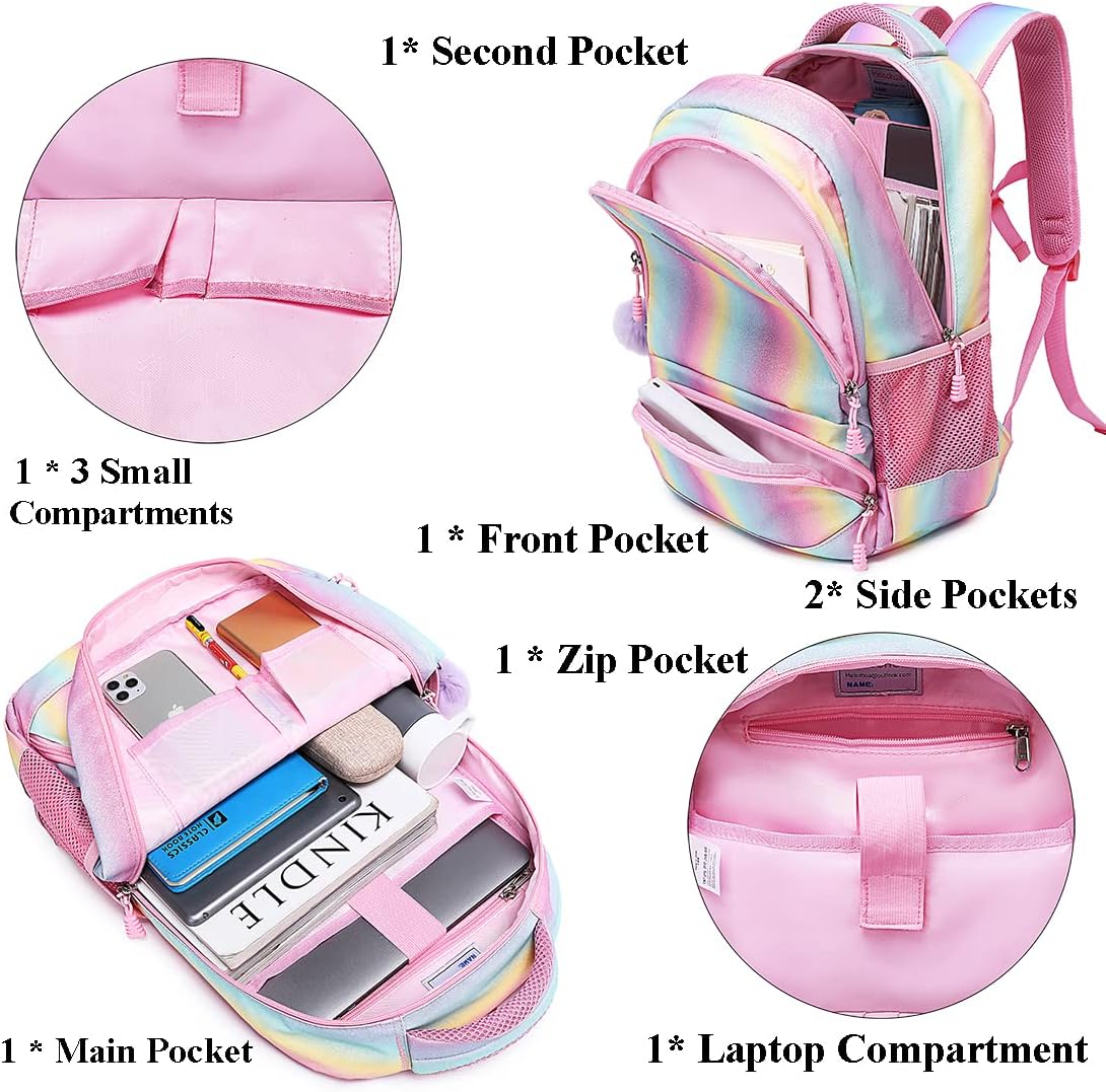 Glitzer Schulrucksack-Set, Regenbogen Gradient