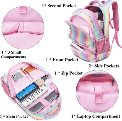 Glitzer Schulrucksack-Set, Regenbogen Gradient