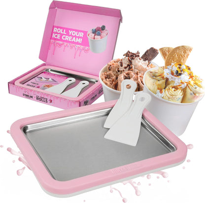 Ice Cream Rolls Maker mit Edelstahlplatte, Rosa