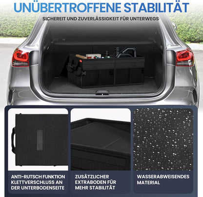 Faltbarer Kofferraum-Organizer mit Deckel, Schwarz mit Schwarzem Saum