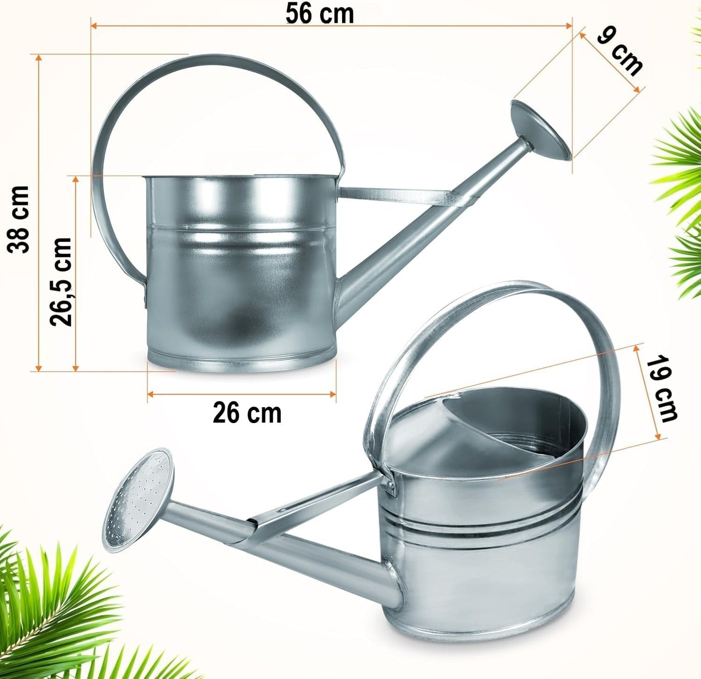 Zinkgiesskanne mit Giessbrause (10 L), Silber 10 Liter