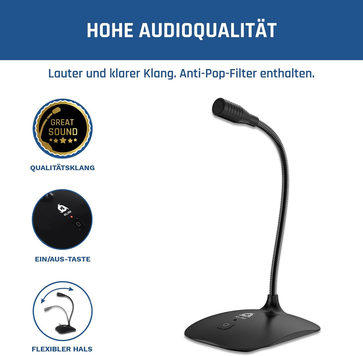 USB Standmikrofon für PC/Mac, Schwarz