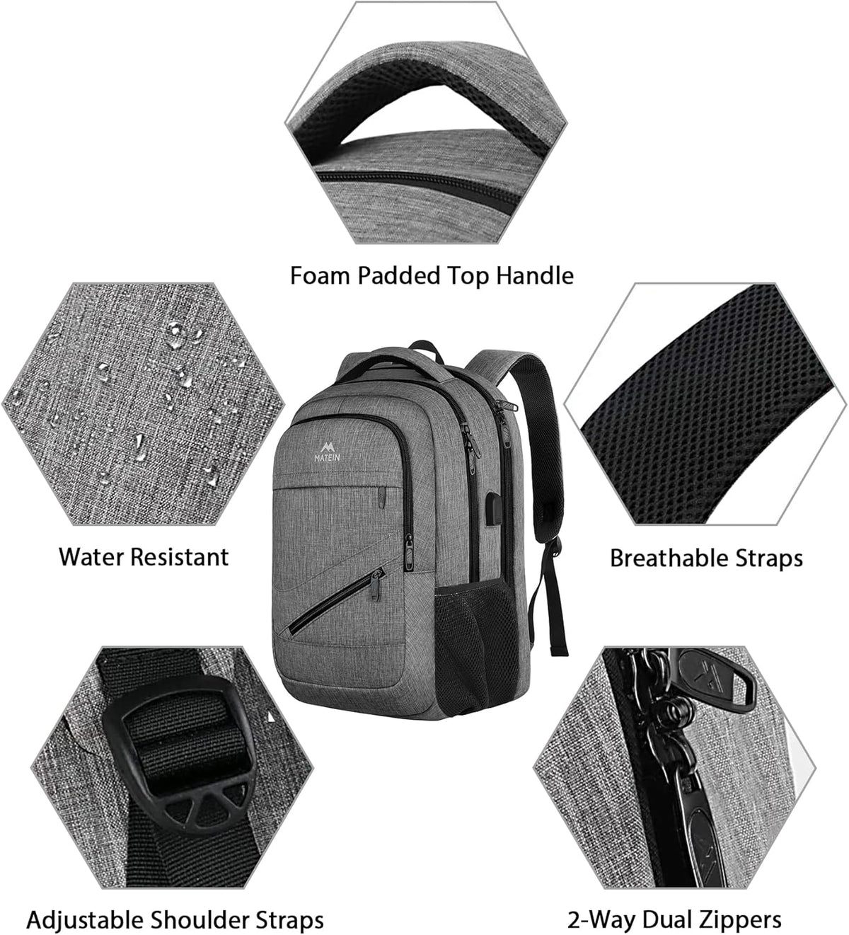 Laptop-Rucksack mit USB & Anti-Diebstahl-Funktion, 17.3 zoll Grau