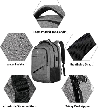 Laptop-Rucksack mit USB & Anti-Diebstahl-Funktion, 17.3 zoll Grau