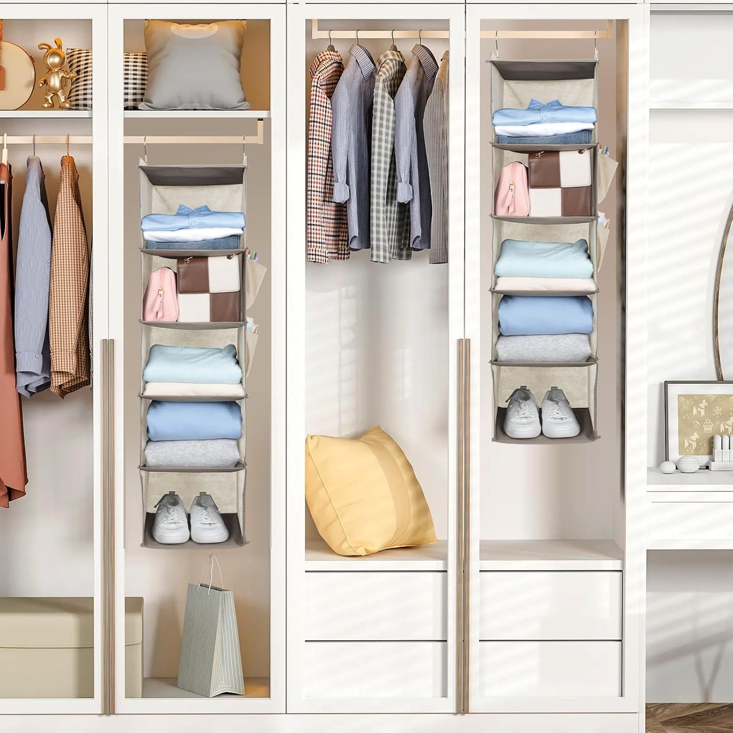 Hängeorganizer mit 5 Fächern, faltbar, Beige
