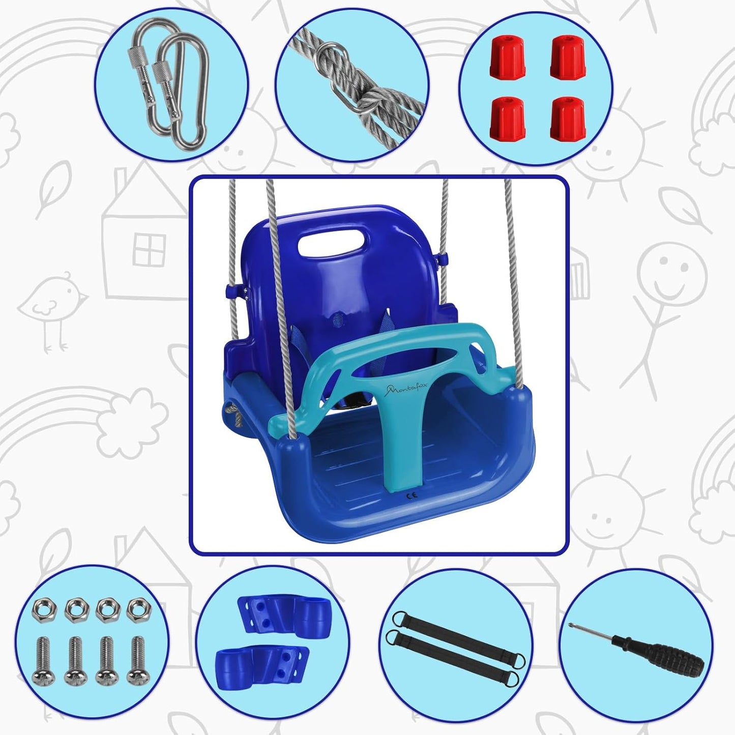 3-in-1 Kinderschaukel mit Anschnallgurt, Blau