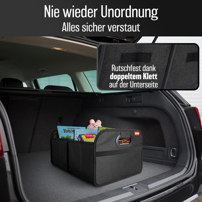 Faltbare Kofferraumtasche mit Anti-Rutsch-Klett, Schwarz