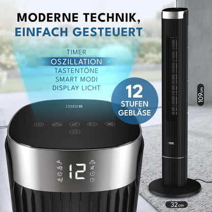 Extra leiser Oszillation-Turmventilator LBL1874, Schwarz