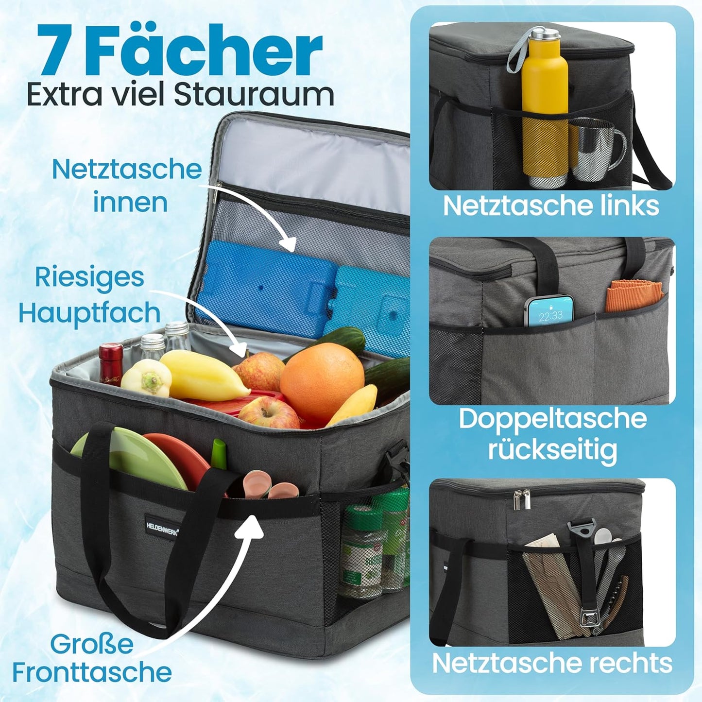 Faltbare Kühltasche, Dunkelgrau 33L (L40 x B26,5 x H31 cm)