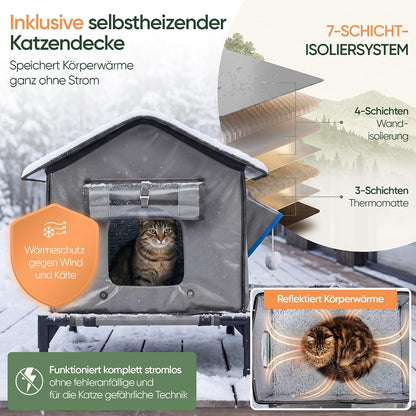 Isoliertes Outdoor-Katzenhaus mit Heizdecke, Grau