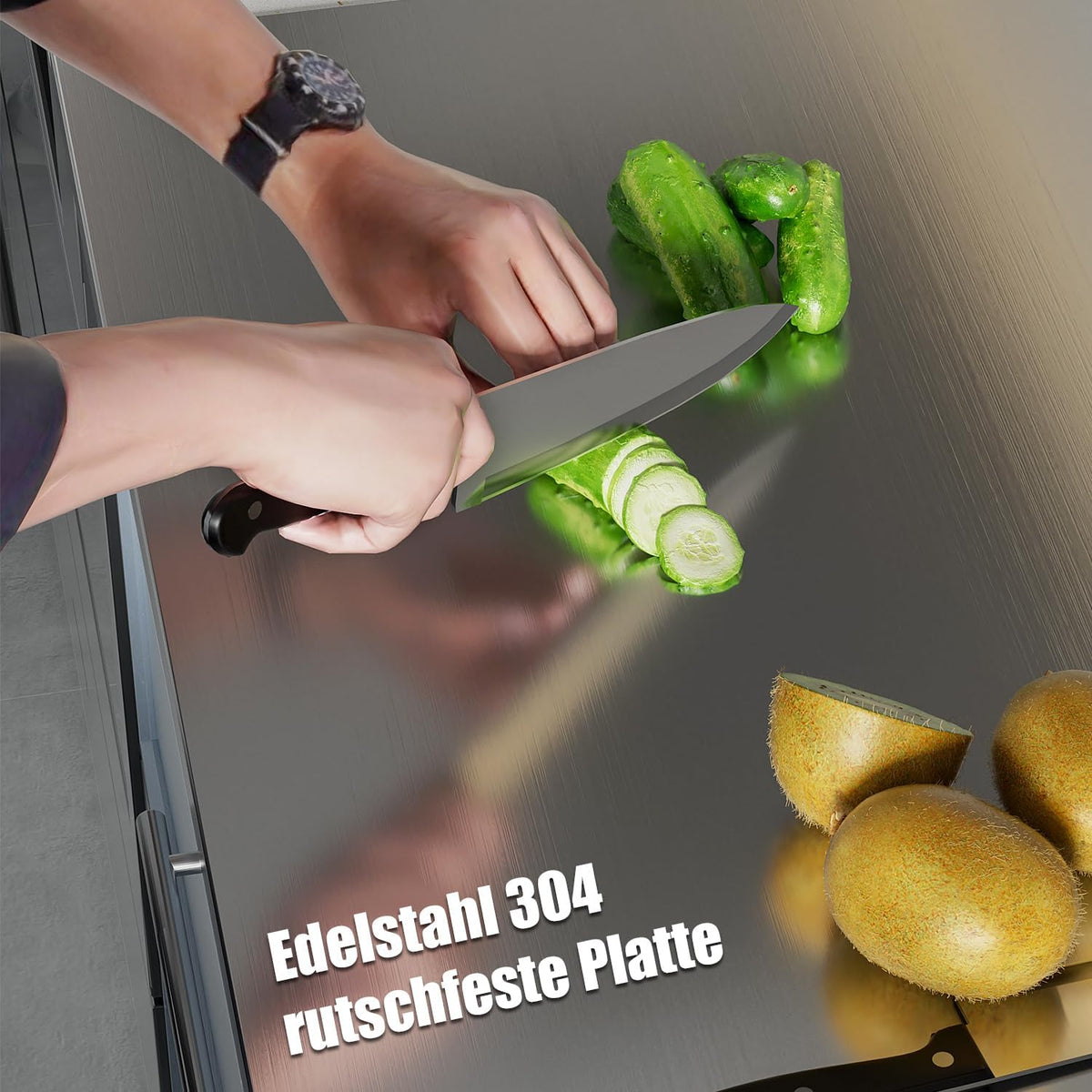 Schneidebrett aus Edelstahl mit rutschfester Kante