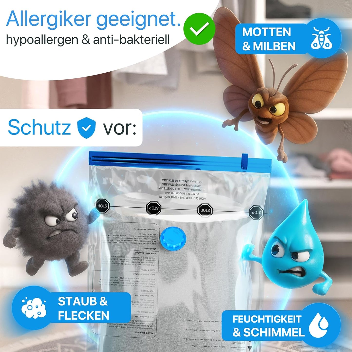 6-teiliges Vakuumbeutel-Set für Bettdecken, 6x Beutel - (6xXL (80x100 cm))