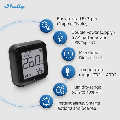AZ H&T Gen3 WLAN Smart Temperatur- und Feuchtigkeitssensor, Schwarz