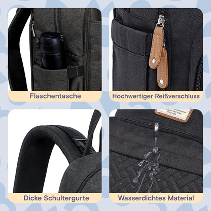 Baby Wickelrucksack mit Wickelauflage und Kinderwagengurten, Schwarz