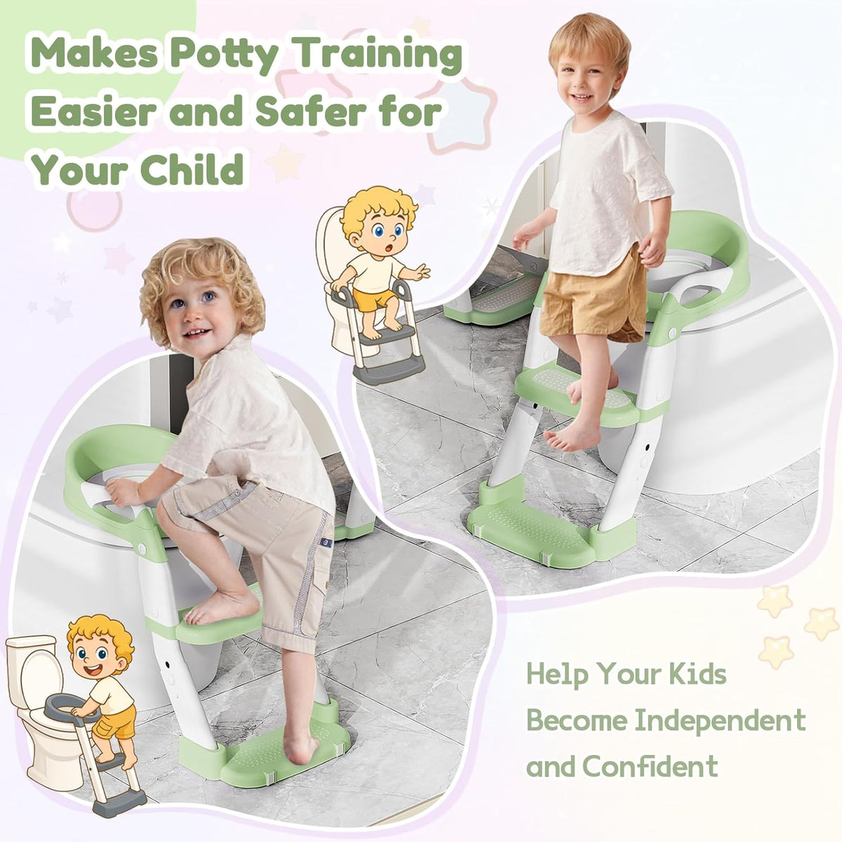 3-in-1 Toilettensitz mit Treppe für Kinder, Grün