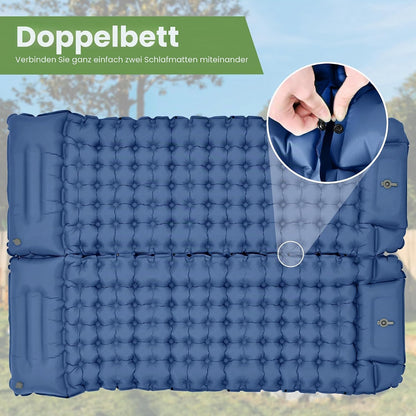 Selbstaufblasbare Isomatte mit Kissen und Fusspumpe, Blau 196 x 68 x 8 cm