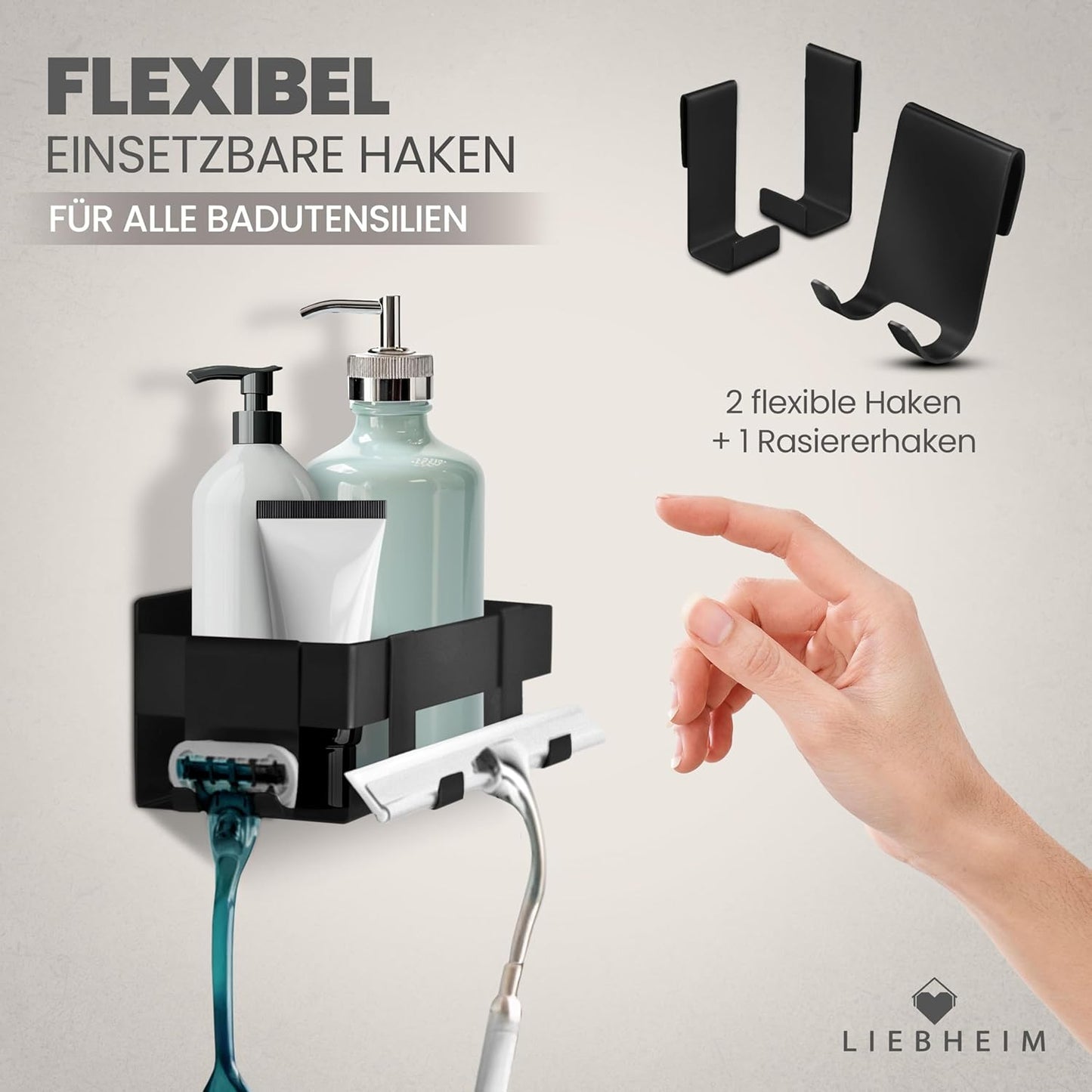 Duschablage Ohne Bohren - Badregal aus Aluminium, Schwarz - Aluminium