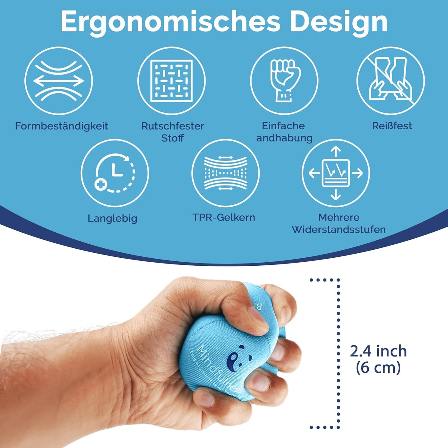 3er-Set Gel-Stressball, Meeresbrise, Ozeanblau, Wolkenweiss