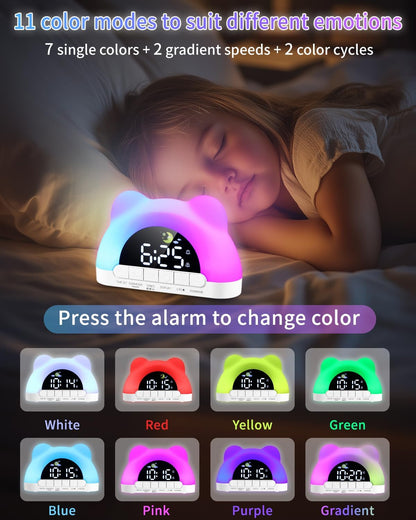 Wecker für Kinder mit 10 Klängen & 11 RGB-Farben, Bunt