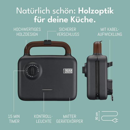 Sandwichmaker 3-in-1 mit Grill- und Waffeleinsätzen, Schwarz - 750w