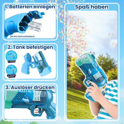 Seifenblasenpistole mit LED und Seifenflüssigkeit, Ozeanblau