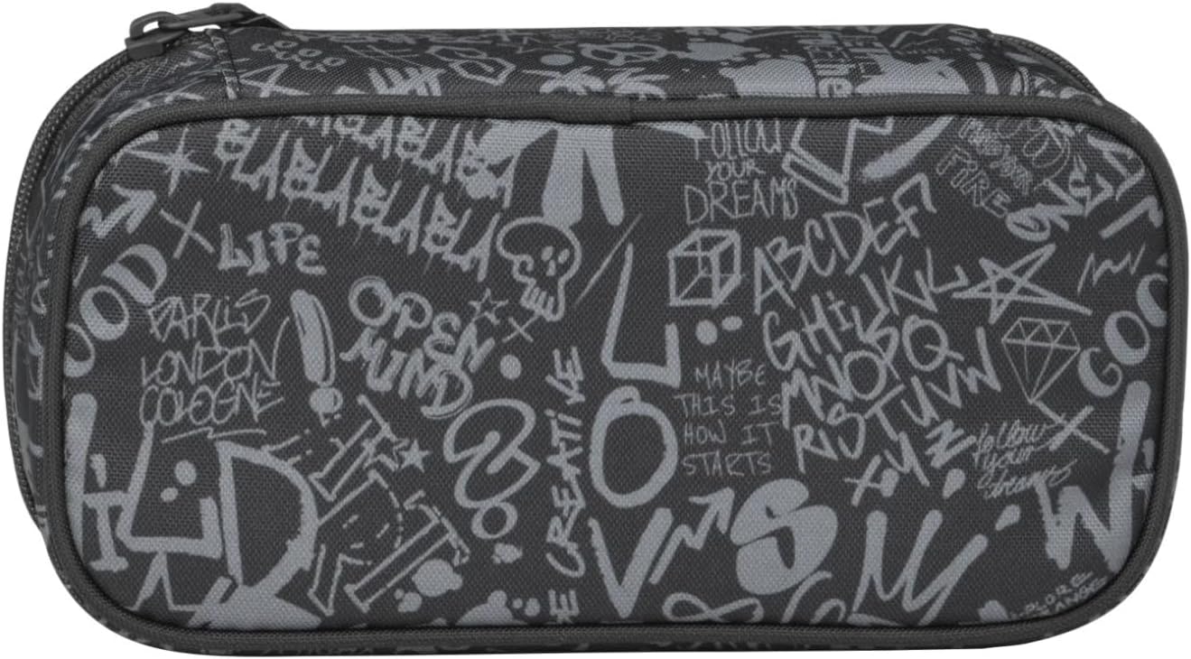 Schlamperbox mit Trenn- und Reissverschlussfach, Street Ink - Grau