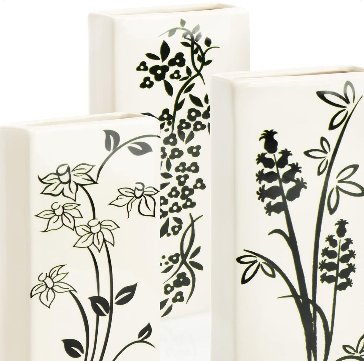 3-teiliges Luftbefeuchter-Set, Weiss - Blumen Schwarz