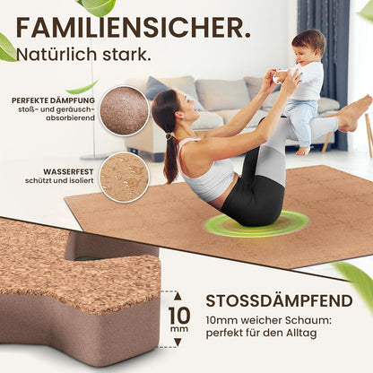 18er-Set Schutzmatten für Fitness, Cork | 18 Matten | 1,67 M² 32L x 32B x 1D cm