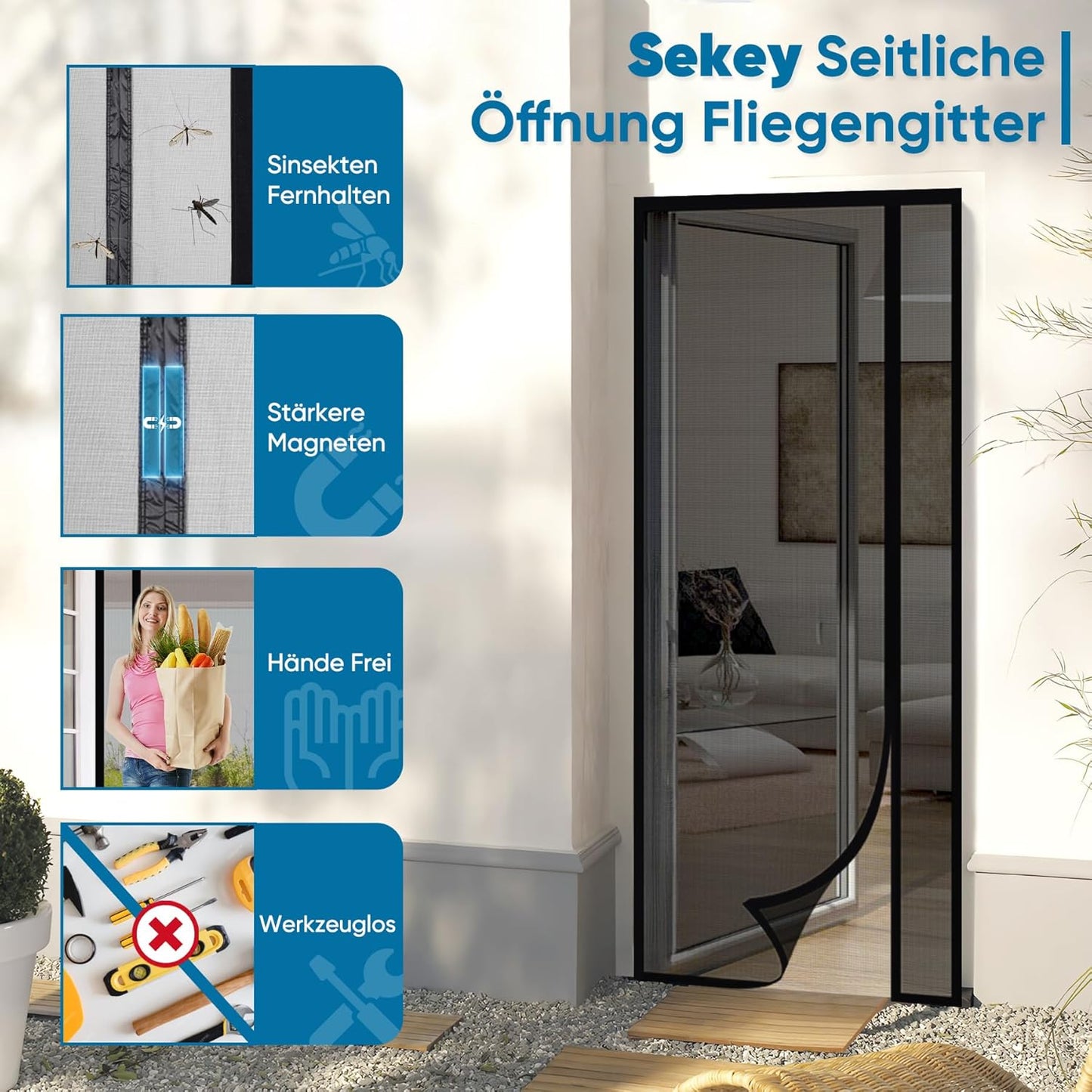 Fliegengitter ohne Bohren, 90x220 cm, 90x220cm Schwarz