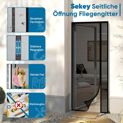 Fliegengitter ohne Bohren, 90x220 cm, 90x220cm Schwarz