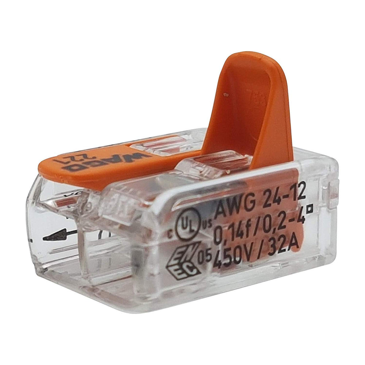 50 Stück Verbindungsklemmen 221-412, 2-adrig mit Hebel, 1 2 Fach 0,2 - 4 Mm²