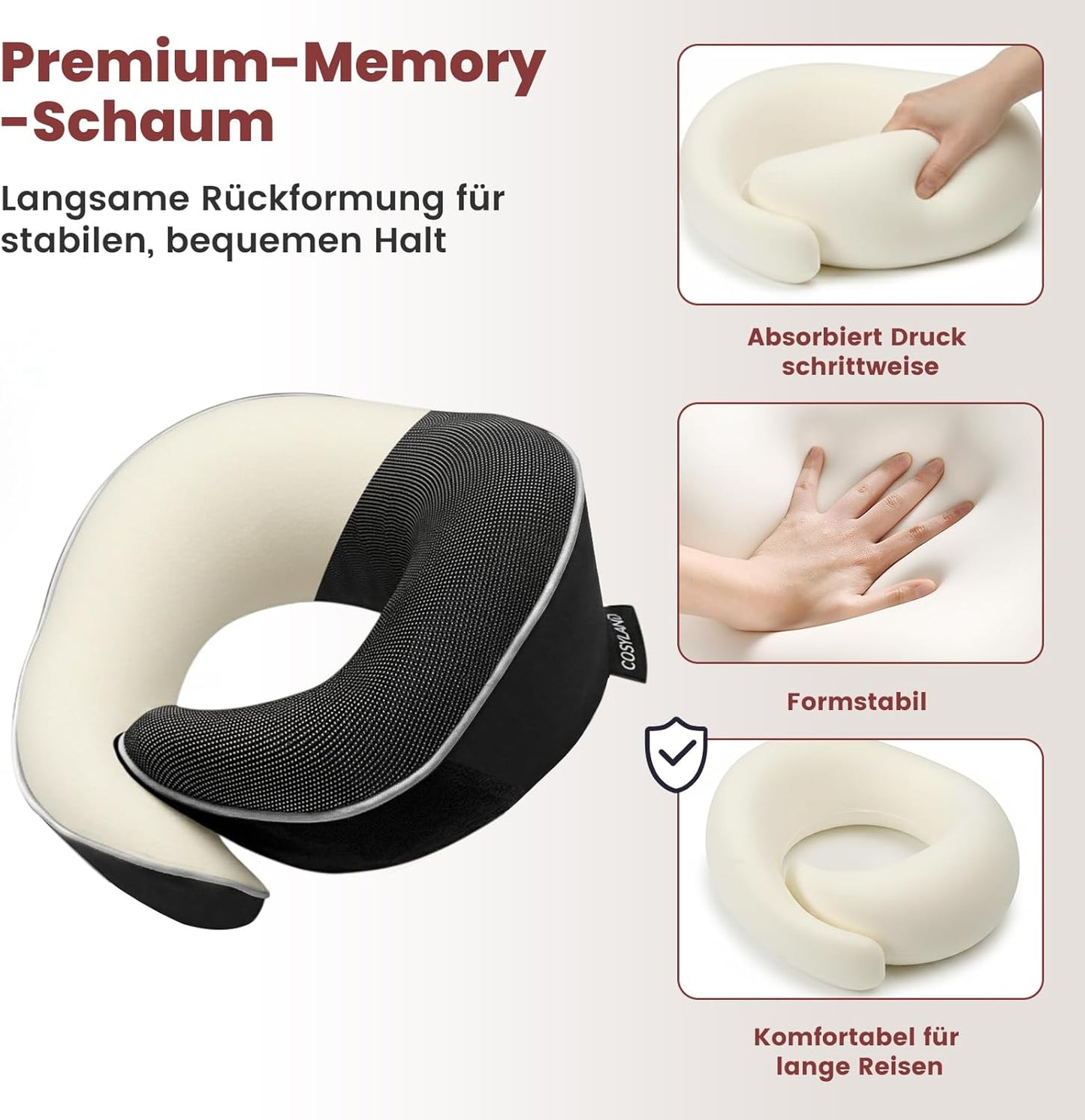 Reisekissen 360° Nackenhörnchen Memory Foam, Schwarz