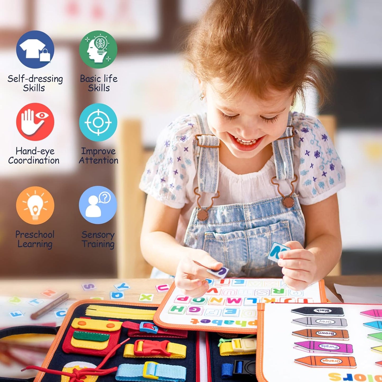Busy Board für Kleinkinder für Auto- und Flugreisen, Dunkelblau