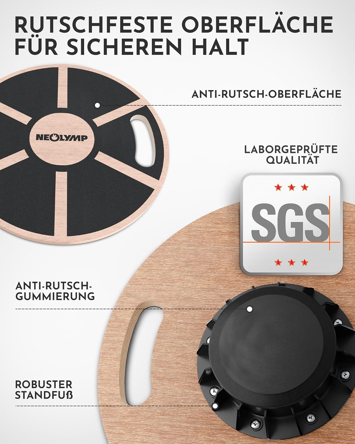 Balance Board mit Griffen, Balance Pad Echtholz