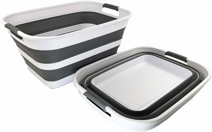 Faltbarer Wäschekorb (27L, 2er-Set), 2 Weiß/Stahlgrau
