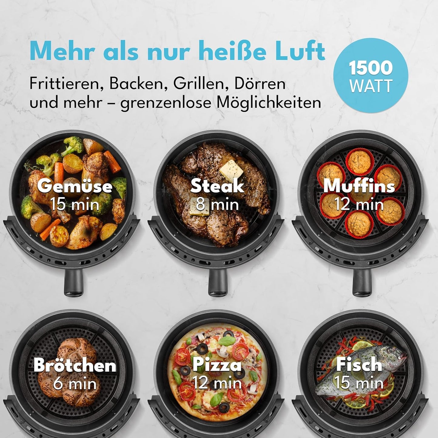 Heissluftfritteuse mit 8 Programmen (5L, 1500W)