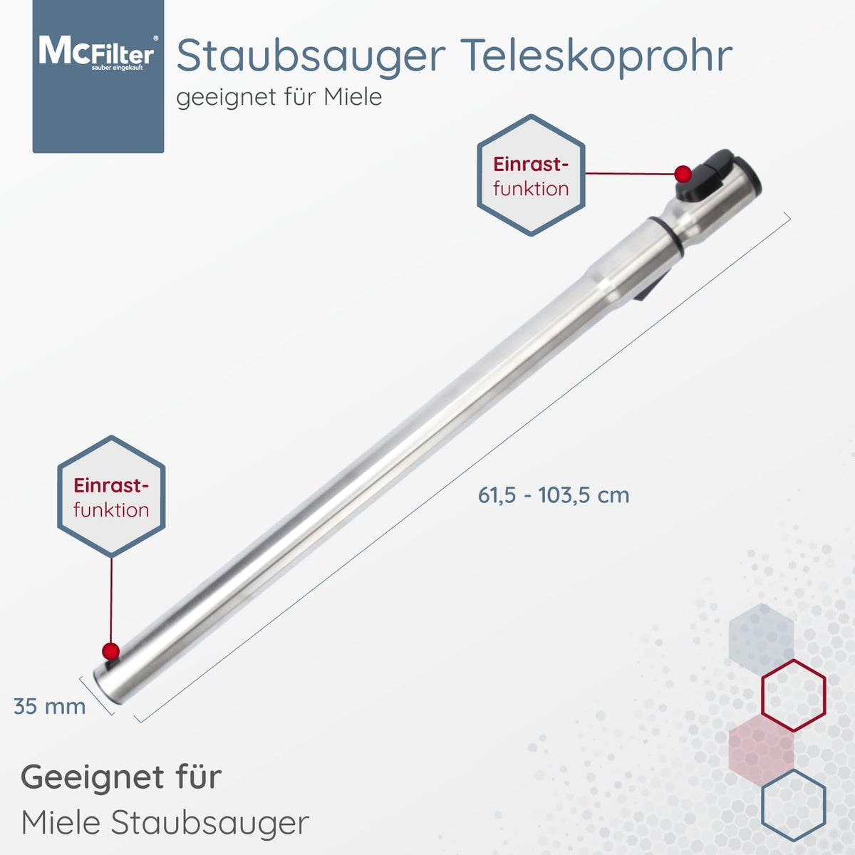 Teleskoprohr für Miele Blizzard CX1 PowerLine Staubsauger, 6: Teleskoprohr 5: Blizzard CX1 PowerLine