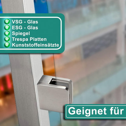 Glashalter Set für Treppengeländer (4 Stück), Anschluss: FLACH | Glasdicke: 6,76mm
