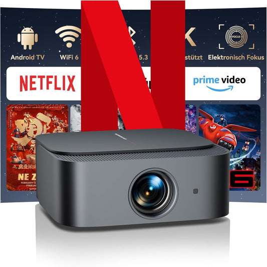4K Smart Beamer mit Netflix, Smart Android TV & WiFi-Bluetooth, E1