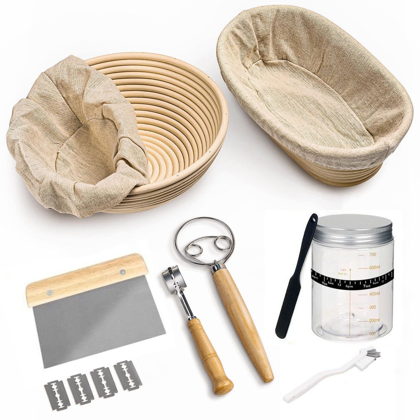 8-teiliges Brotbackset mit Gärkörbchen und Sauerteig Starter Set, Gelb 1