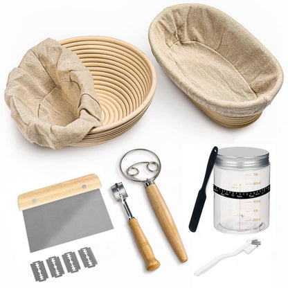 8-teiliges Brotbackset mit Gärkörbchen und Sauerteig Starter Set, Gelb 1