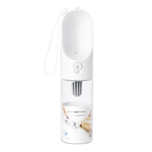 Eversweet Trinkflasche für Hunde, 400 ml, Aktivkohlefilter, Weiss