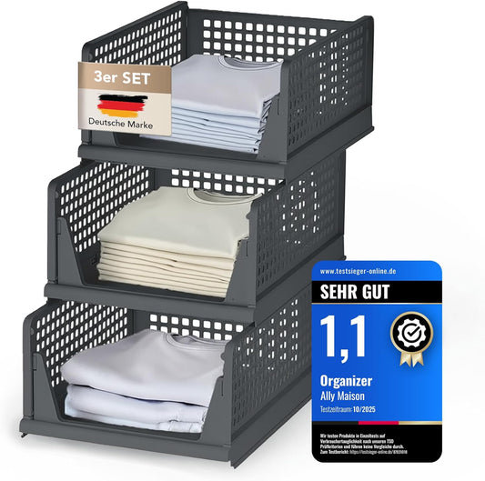 3er-Set Schrank-Organizer, Anthrazit