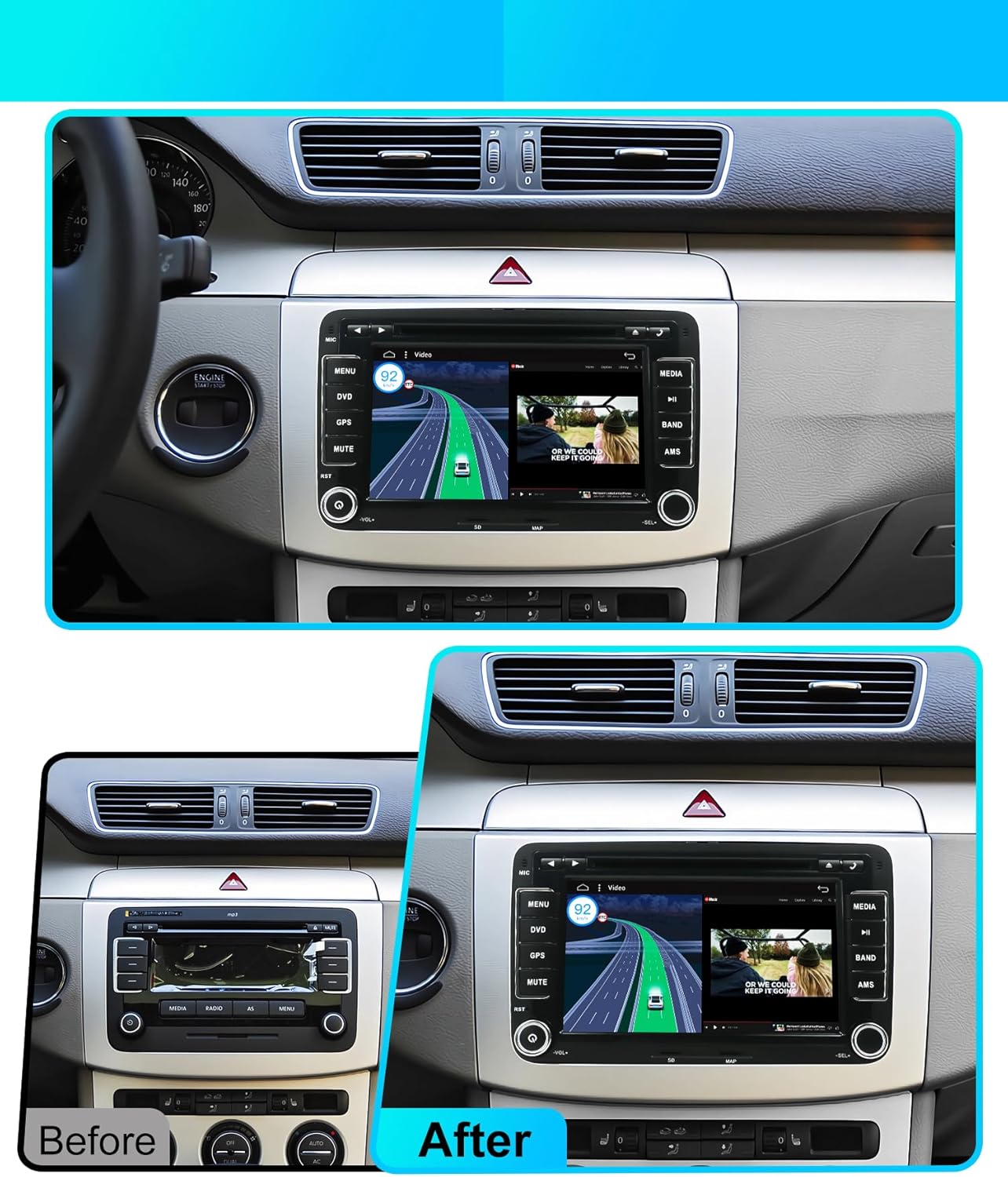 Android 10 Autoradio für VW/Skoda/Seat mit GPS, 2G32G-A 7 Zoll