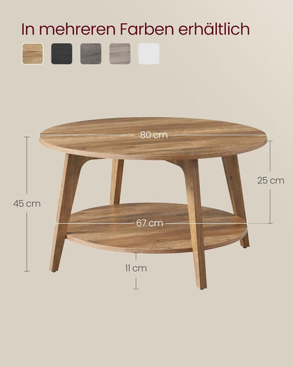 Runder Couchtisch mit 2 Ebenen, 80 cm Durchmesser, Honigbraun