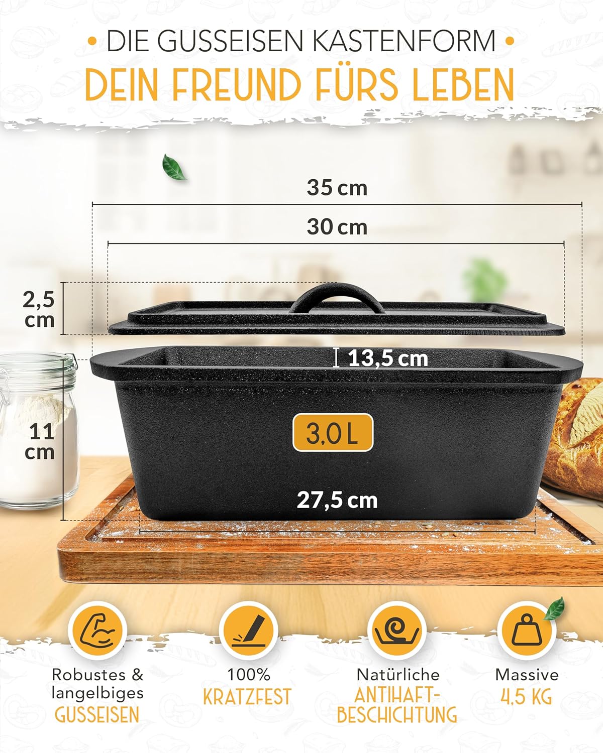 Brotbackform mit Deckel, Kastenform - einzeln