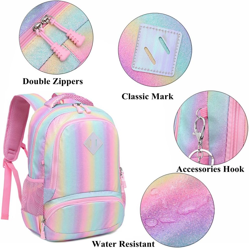 Glitzer Schulrucksack-Set, Regenbogen Gradient
