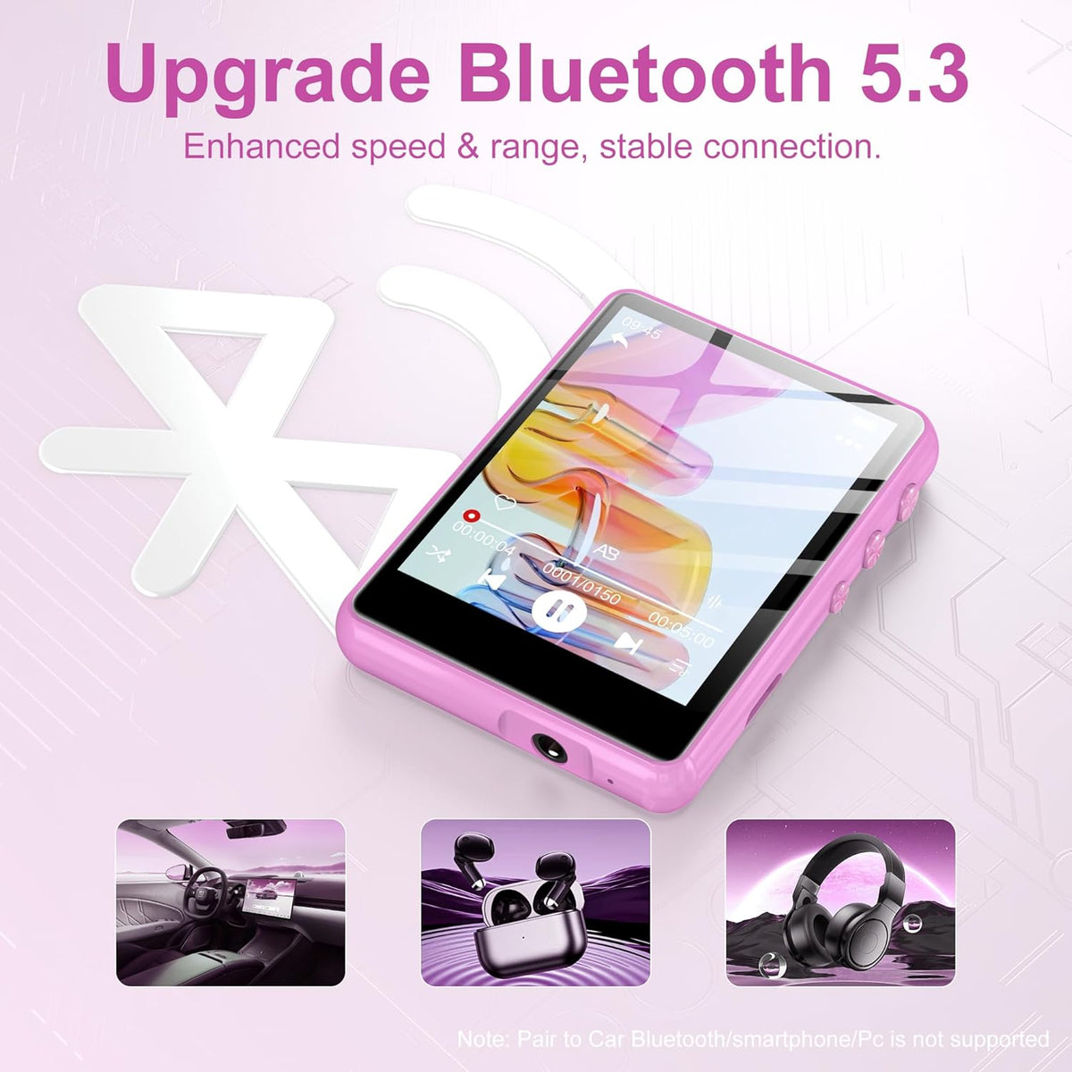 MP3-Player mit Bluetooth 5.3 & HiFi-Klang, Rosa