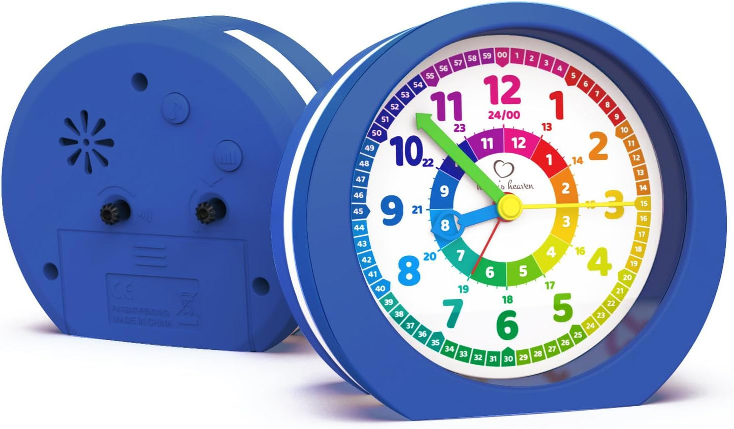 Kinderwecker ohne Ticken, Lernuhr mit Snooze-Funktion, Dunkelblau Kinderwecker