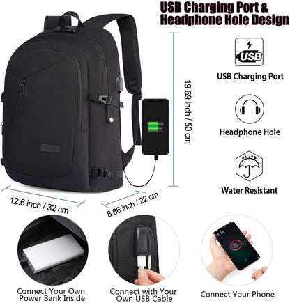 Laptop-Rucksack mit USB-Port, Gepäckgurt, 17 Zoll Schwarz-1